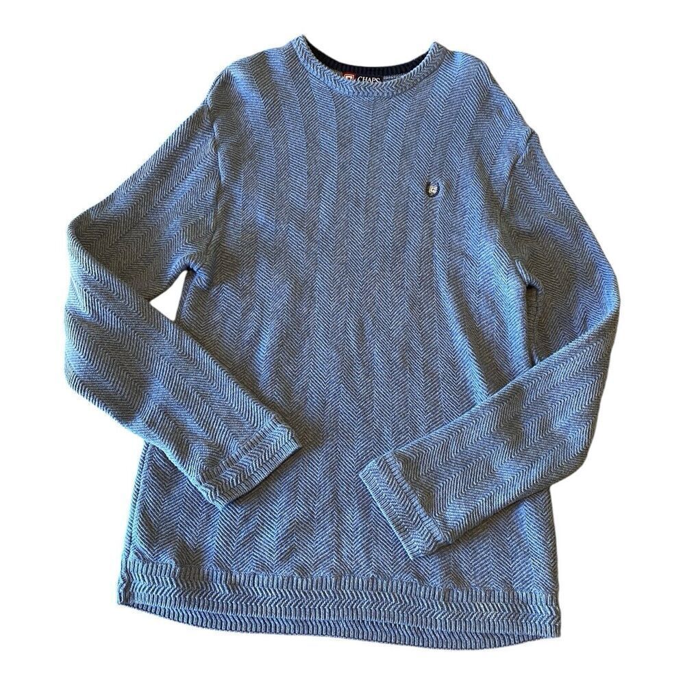 Vintage Chaps Ralph Lauren Men's Knit Sweater M Denim Blue 100% Cotton - Picture 3 of 9